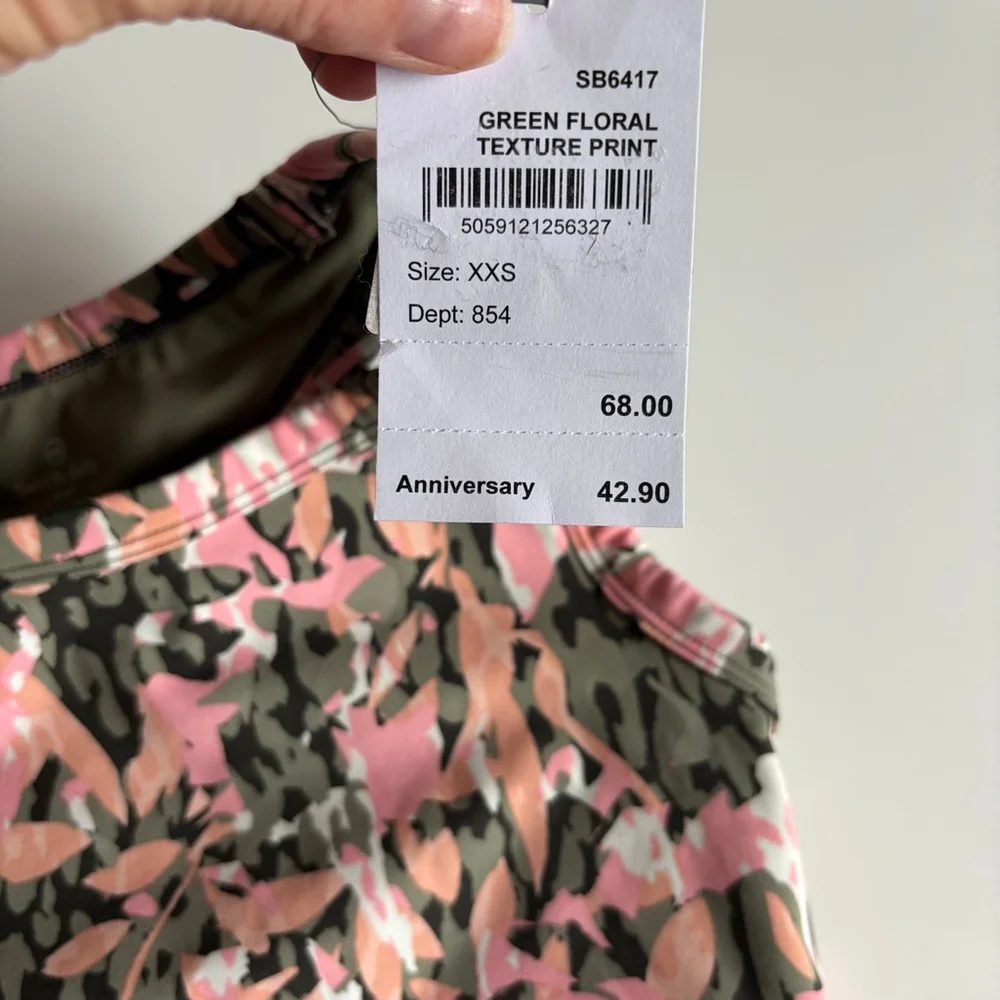 NWT Women's Sweaty Betty Sports Bra XXS Pink Green Floral Texture Print - Picture 3 of 4